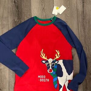 Mini Boden Festive Graphic Shirt Moo Dolph Cow Holiday Christmas 11-12 152cm